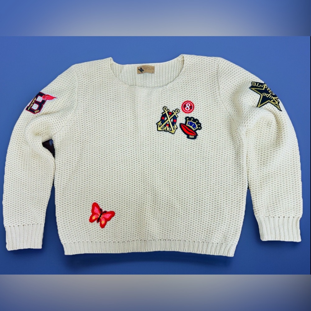Katsumi Anthropologie Decal Sweater L Ivory Y2K Grunge Boho Streetwear Cottage